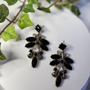 Gold and Black Bling Glam Statement Earrings